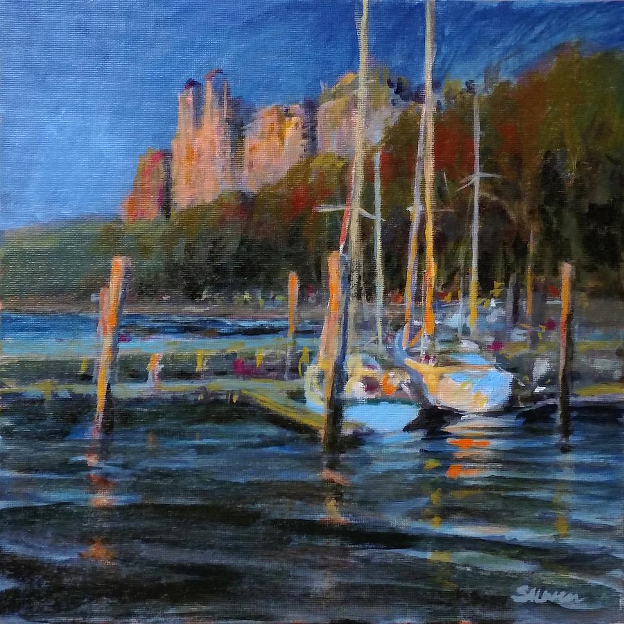Sailboats at Dusk, Hudson River Painting by Peter Salwen
