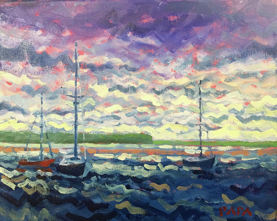 Sailboats at Sag Harbor Painting by Ralph Papa