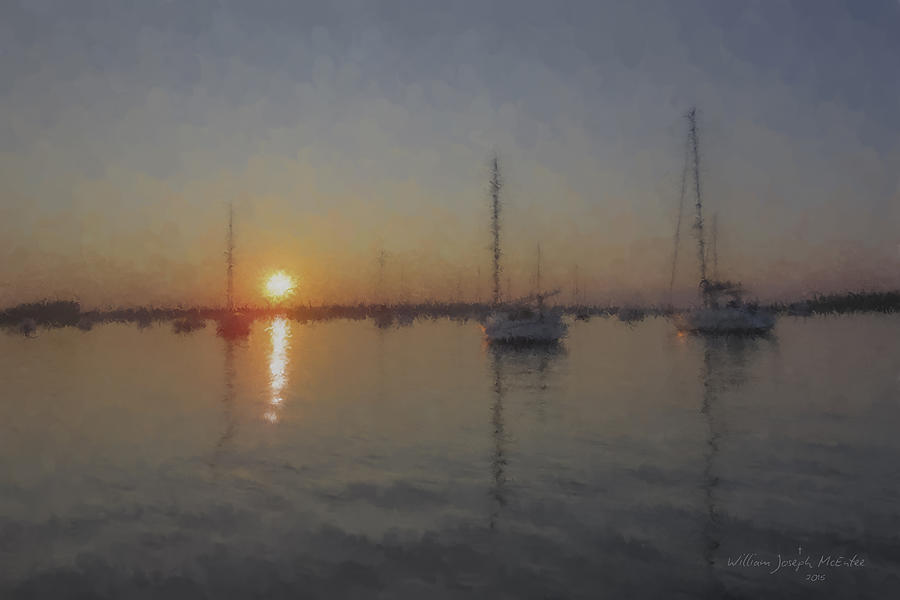 Sailboats at Sunset Painting by Bill McEntee