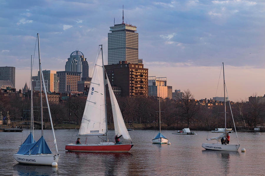 Sailboats at Sunset in Boston Photograph by Kristen Wilkinson