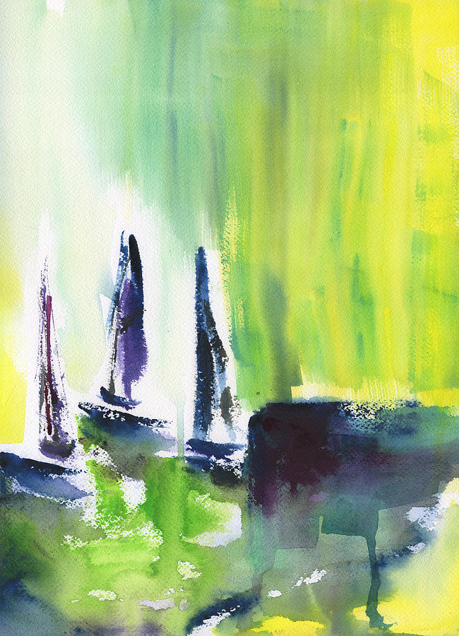 Sailboats Docked Abstract Painting by Frank Bright