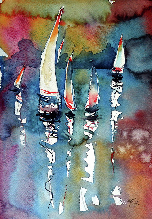Sailboats II Painting by Kovacs Anna Brigitta