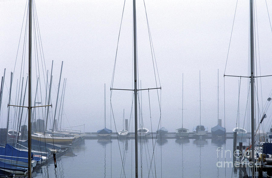 Sailboats in Fog Photograph by Jim Corwin