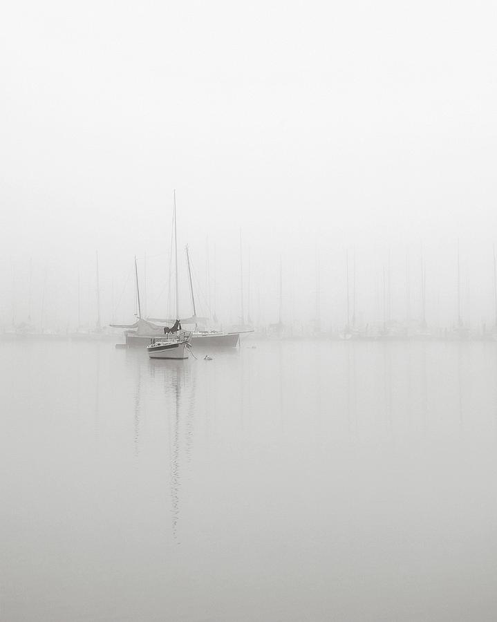 sailboats in fog