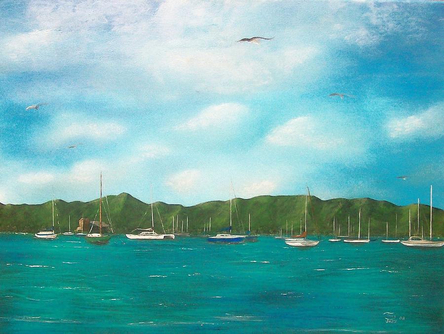 Sailboats in Harbor Painting by Tony Rodriguez