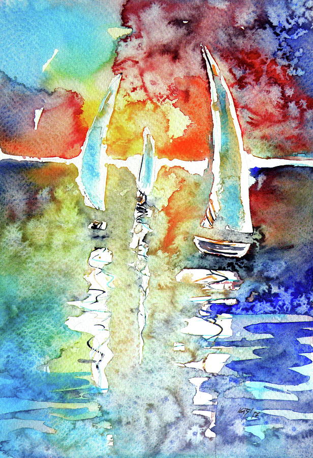 Sailboats in light Painting by Kovacs Anna Brigitta
