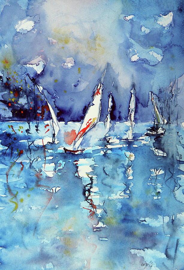 Sailboats Painting by Kovacs Anna Brigitta