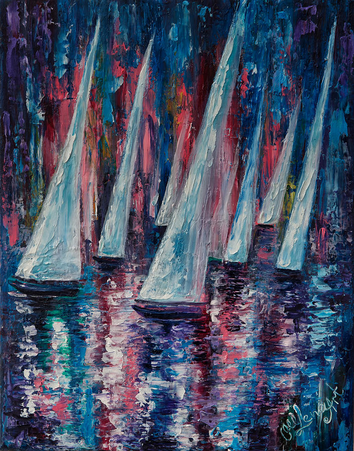 Sailboats Painting by Lena Owens - OLena Art Vibrant Palette Knife and Graphic Design