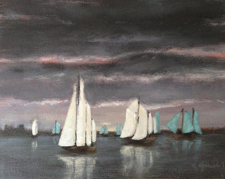 Boat Painting - Sailboats on a Stormy Day by Christina Glaser