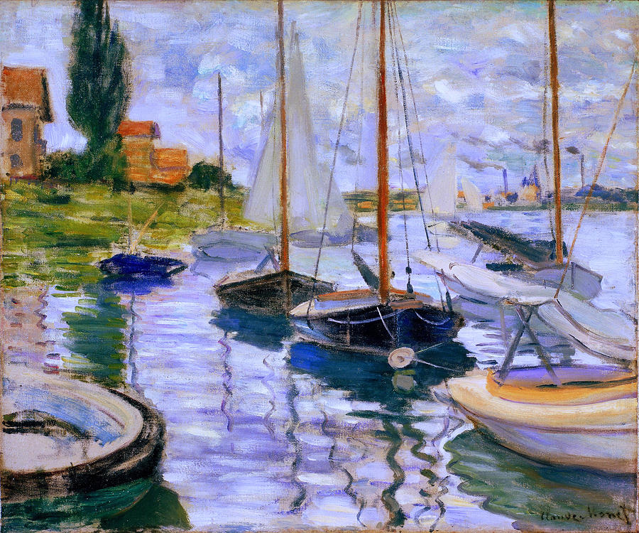Sailboats on the Seine at Petit Gennevilliers Claude Monet 1874 Painting by Claude Monet