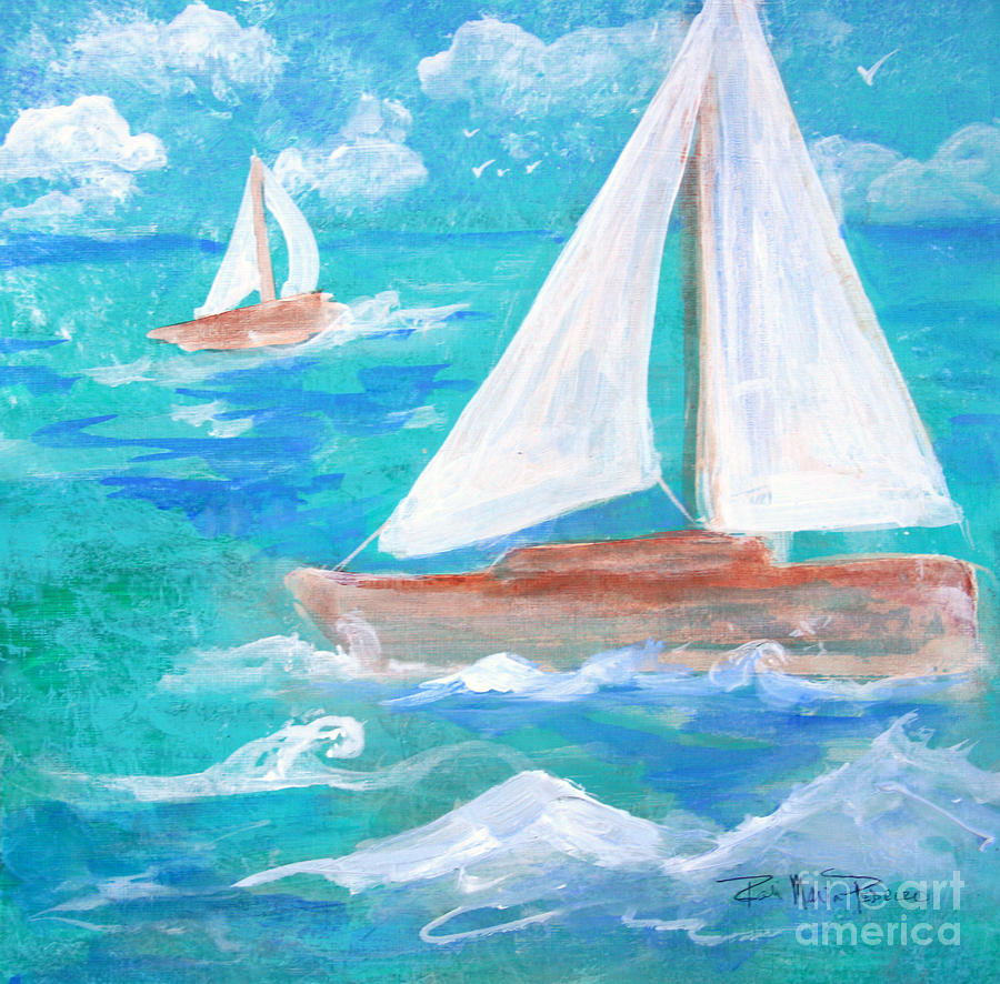 Sailboats Passing Painting by Robin Pedrero