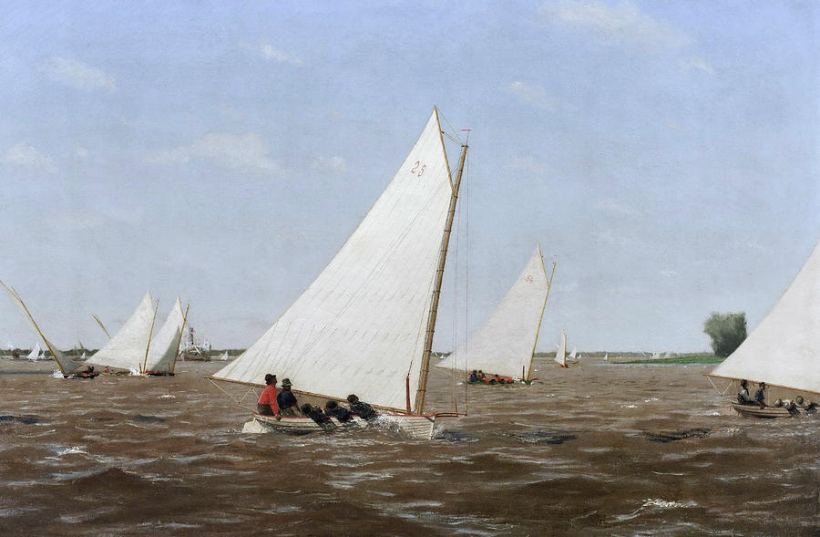 Sailboats Racing on the Delaware Painting by Thomas Eakins