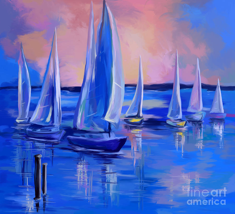 Sailboats In The Harbor Painting by Tim Gilliland