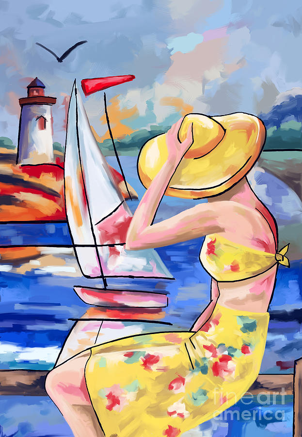 Sailboats Lighthouses And The Lady Painting by Tim Gilliland