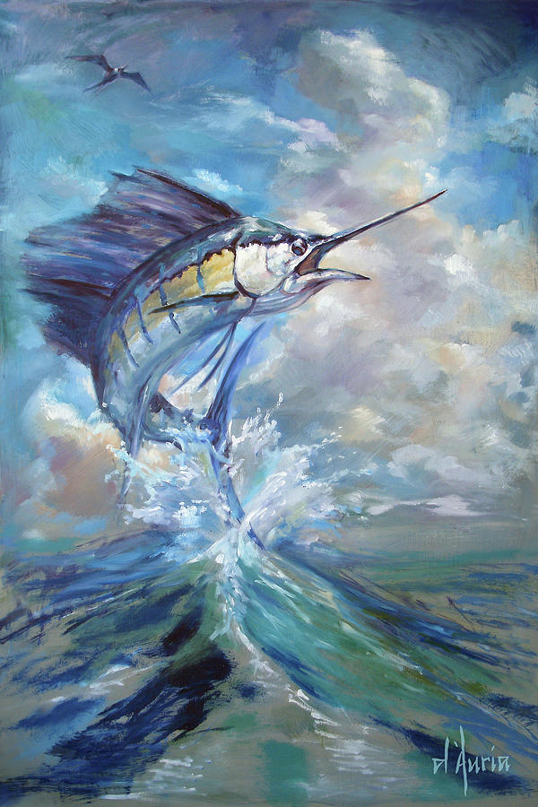 Fish Painting - Sailfish and Frigate by Tom Dauria