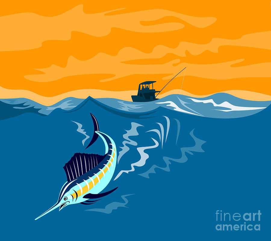 Fish Digital Art - Sailfish fishing boat by Aloysius Patrimonio