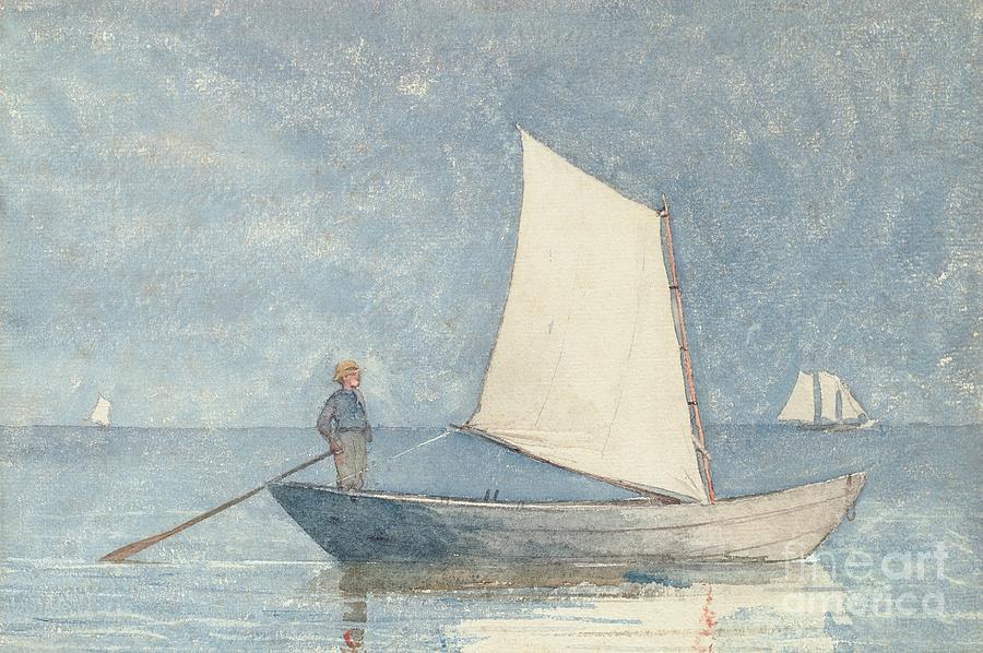Winslow Homer Painting - Sailing a Dory by Winslow Homer