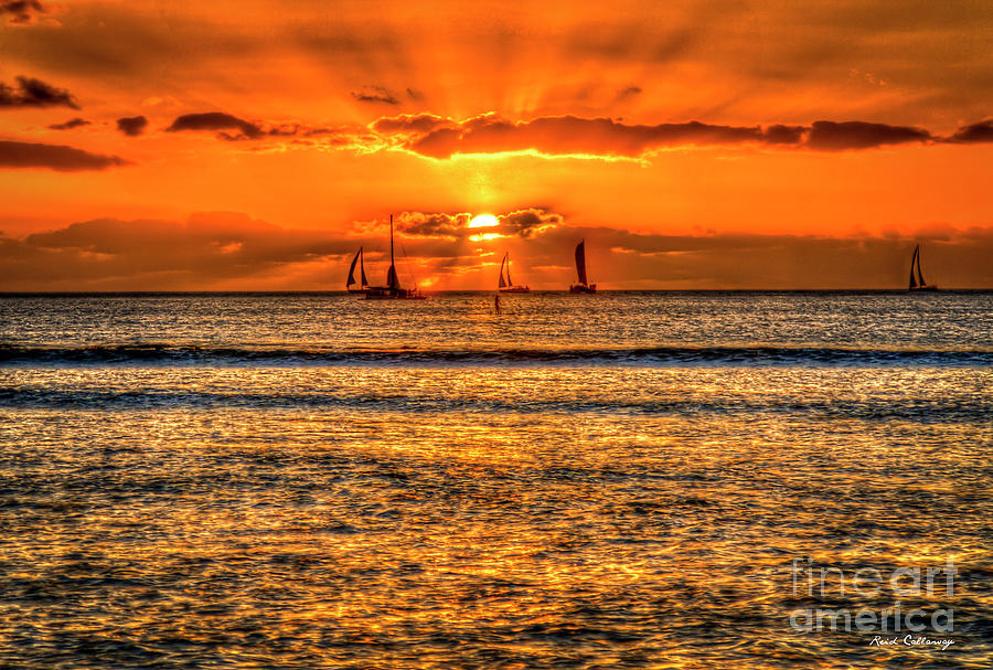 Sailing A Waikiki Sunset Too Mamala Bay Honolulu Hawaii Collection Art Photograph by Reid Callaway