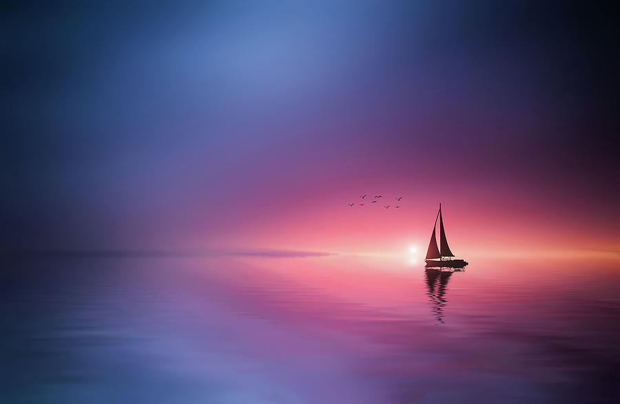 Sailing across the lake toward the sunset Photograph by Bess Hamiti