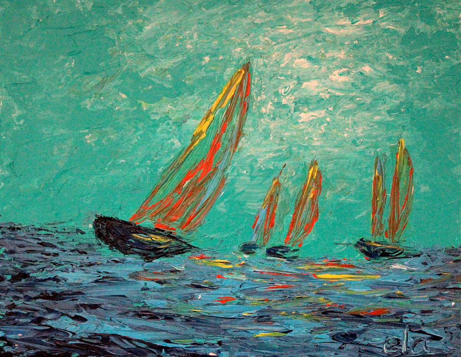 Sailing at Dawn Painting by Ela Jane Jamosmos