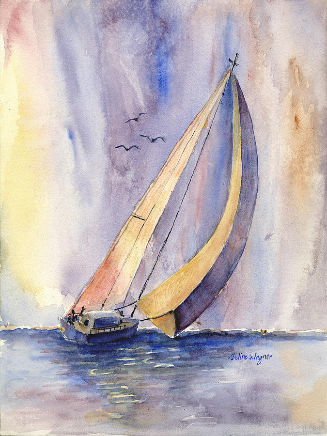 Sailing At Sunset Painting by Arline Wagner
