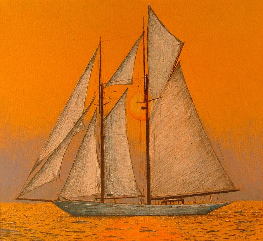 Sunset Drawing - Sailing At Sunset by Dan Hausel