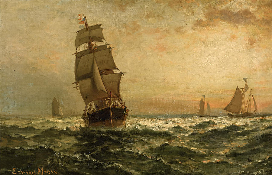 Sailing at sunset Painting by Edward Moran