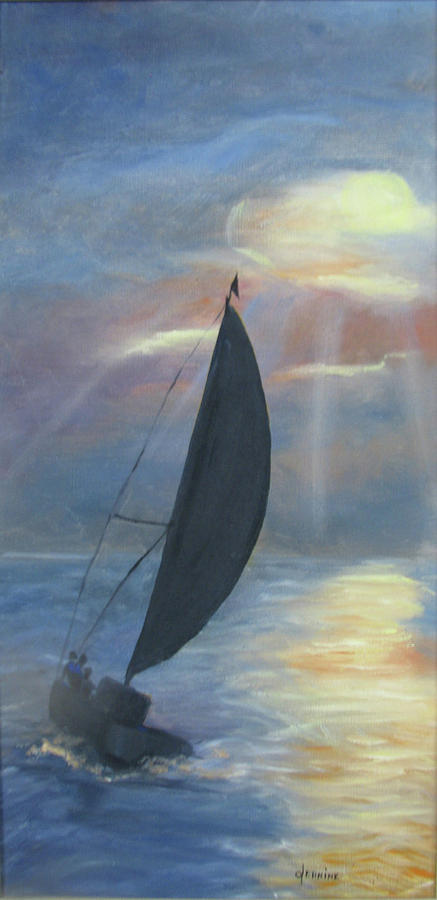 Sunset Painting - Sailing at Sunset by Jeanine Dahlquist