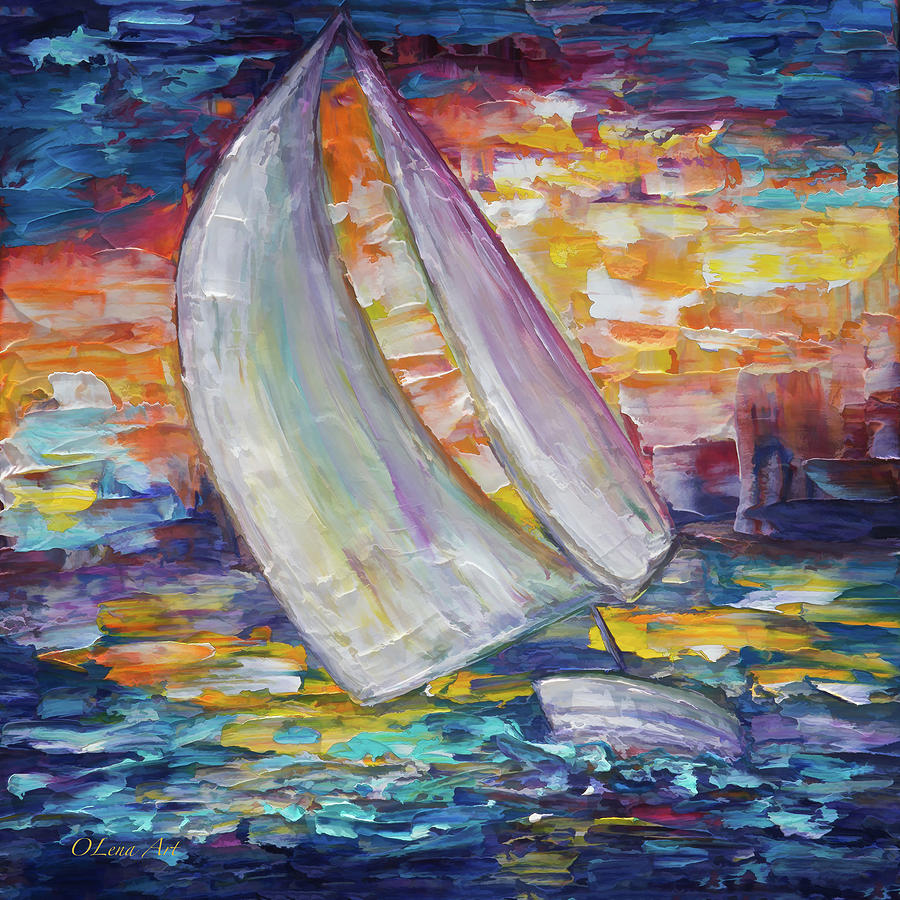 Sailing into Summer Painting by Lena Owens - OLena Art Vibrant Palette Knife and Graphic Design