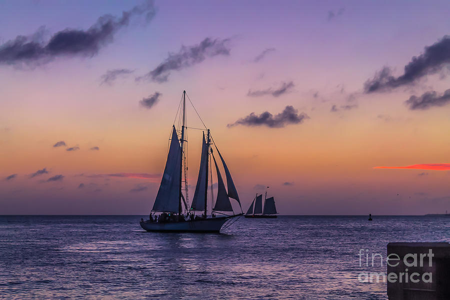 Sailing boats after sunset Photograph by Claudia M Photography