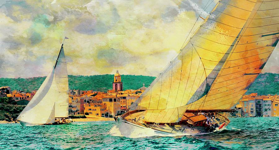 Sailing boats at sea St. Tropez, Texture my world Photograph by Jean Francois Gil