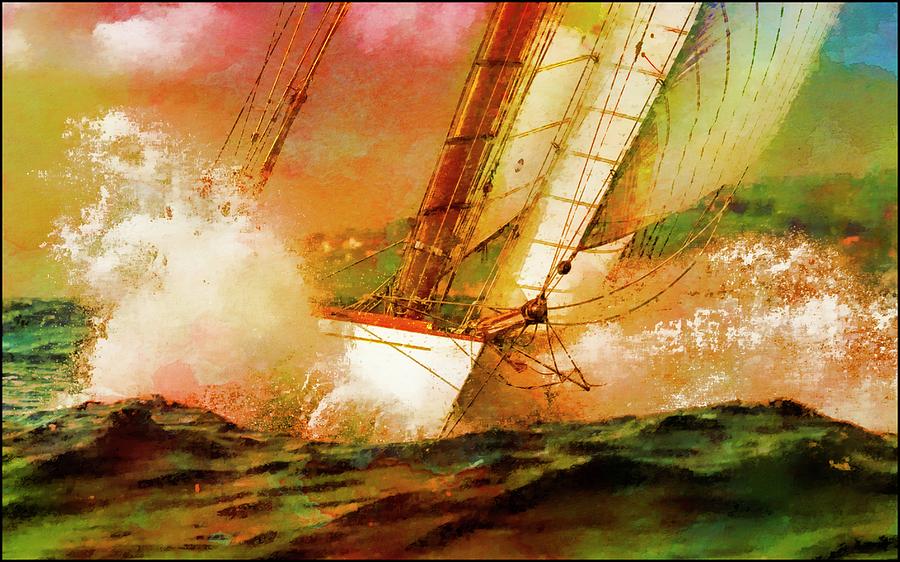 Sailing boats at sea, Watercolor overlay Photograph by Jean Francois Gil