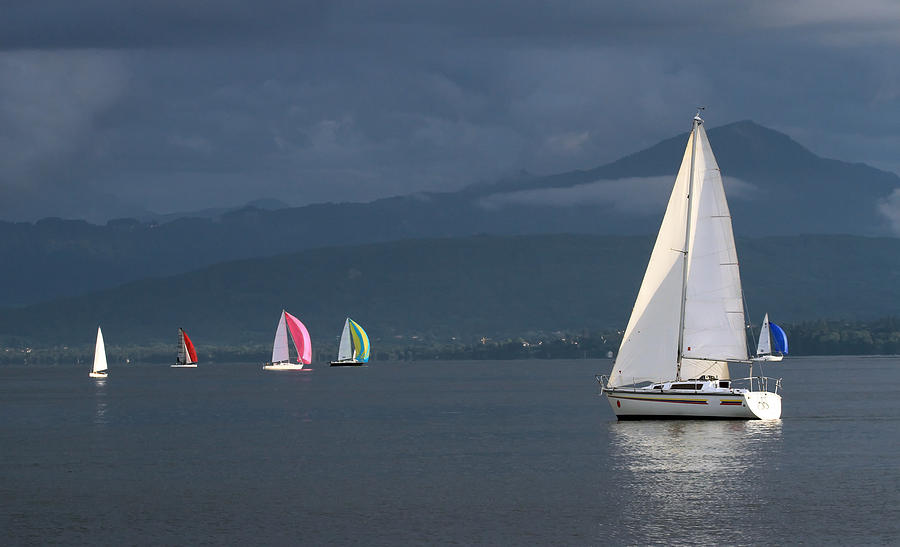 Sailing boats by stormy weather, Geneva lake, Switzerland Photograph by Elenarts - Elena Duvernay photo