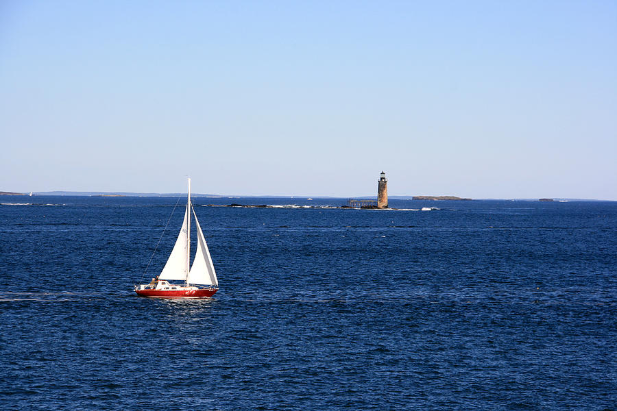 Sailing by the Ram Island Ledge Lighthouse Photograph by George Jones