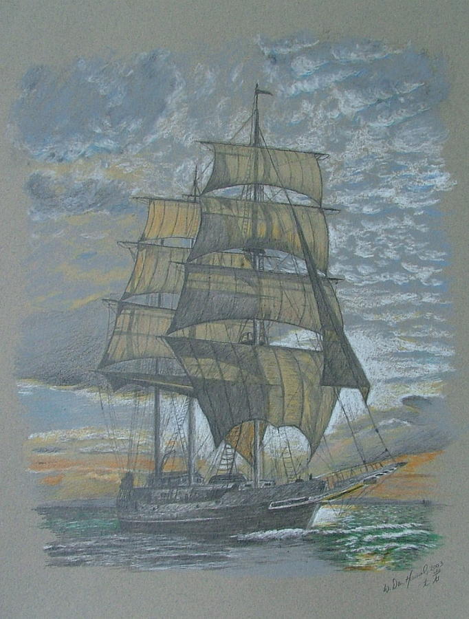 Sea Drawing - Sailing by Dan Hausel Sea Drawing - Sailing by Dan Hausel