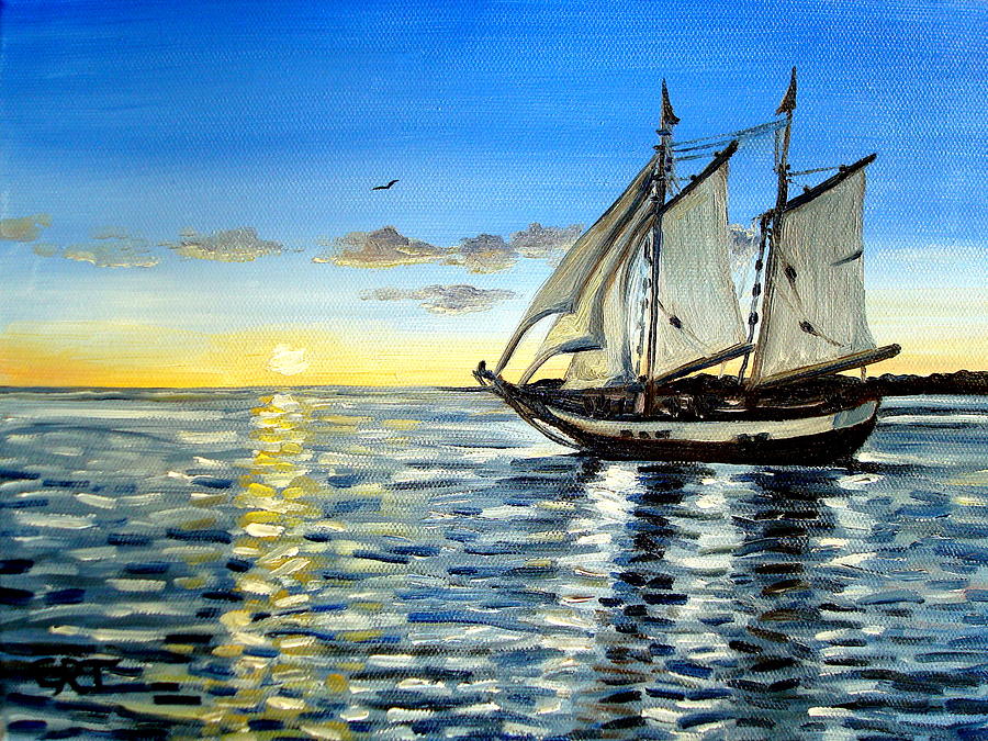 Sailing Day Sunset Painting by Elizabeth Robinette Tyndall
