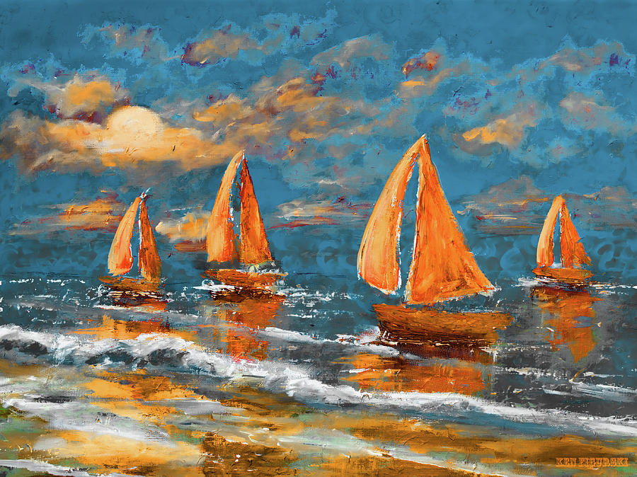 Key Painting - Sailing Early Moonrise Alt by Ken Figurski