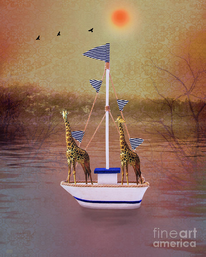Giraffe Digital Art - Sailing Giraffes by KaFra Art