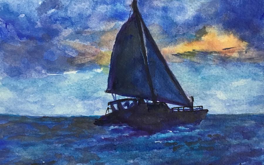 Sailing in Blue Painting by Cheryl Wallace