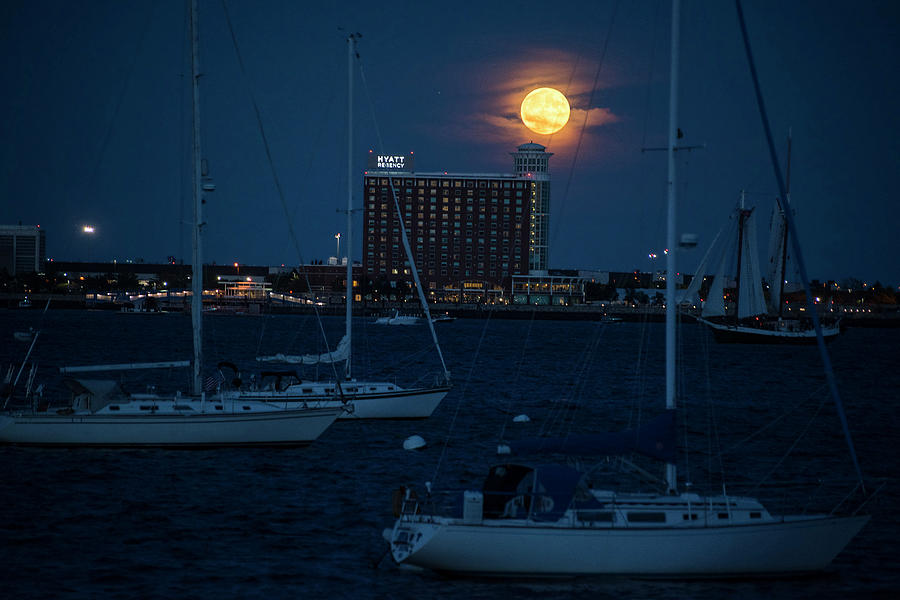 Sailing in front of the moon Boston Harbor Full Moon 2 Photograph by Toby McGuire