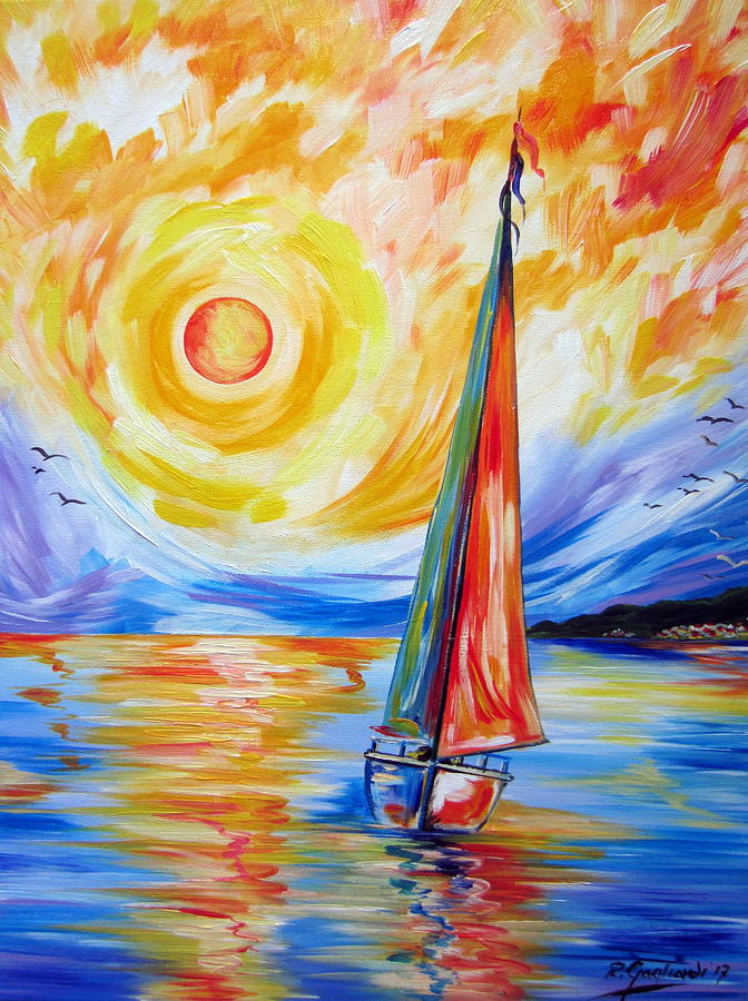 Sailing In The Hot Summer Sunset Painting by Roberto Gagliardi