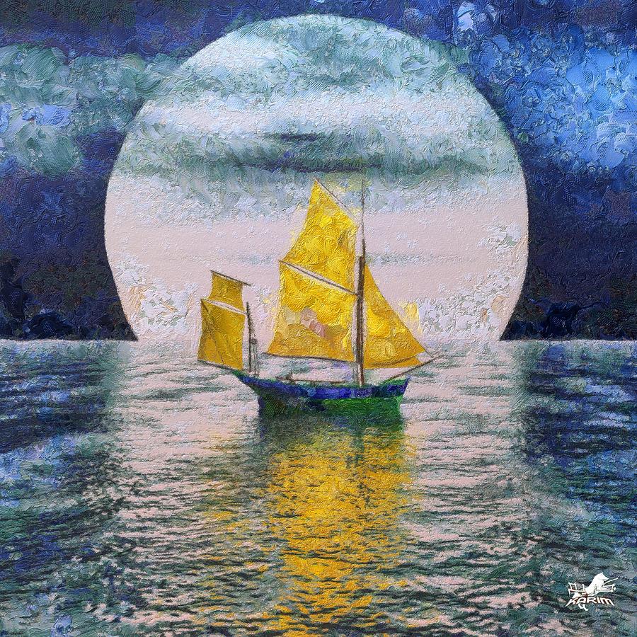 Pattern Digital Art - Sailing in the moon light by Karim Alhalabi