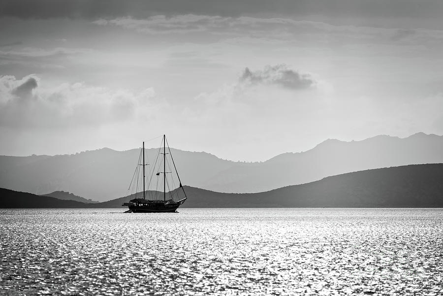 Sailing in the sunset, black and white landscape Photograph by Delphimages Photo Creations