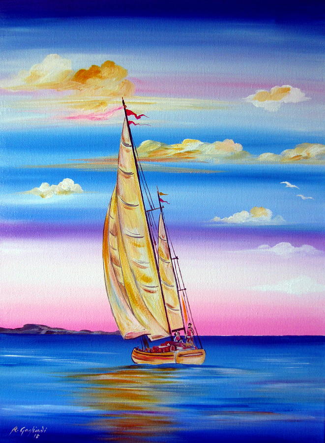 Sailing Into A Dreamy Sunset Painting by Roberto Gagliardi