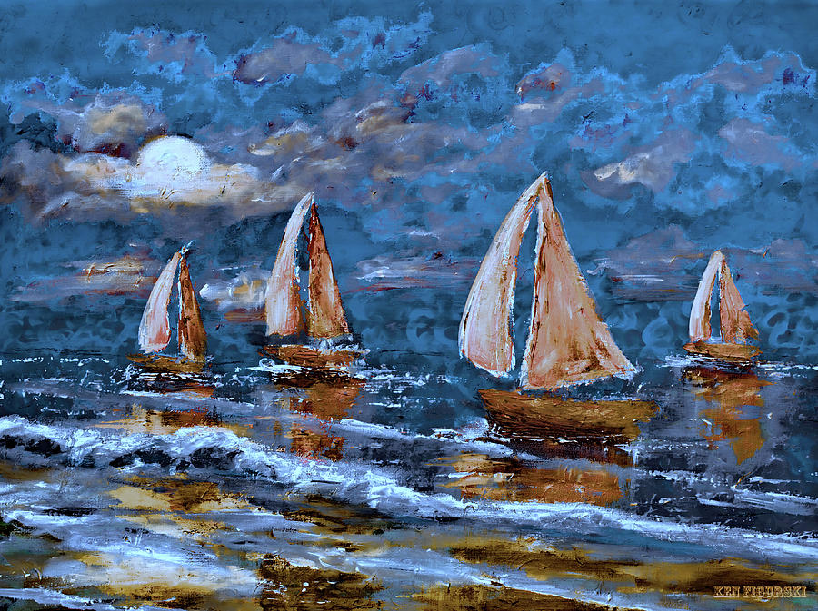 Sailing Into The Blue Moon 2 Mixed Media by Ken Figurski