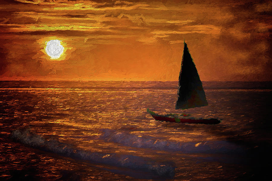 Sailing Into the Sun on the Outer Banks AP Painting by Dan Carmichael