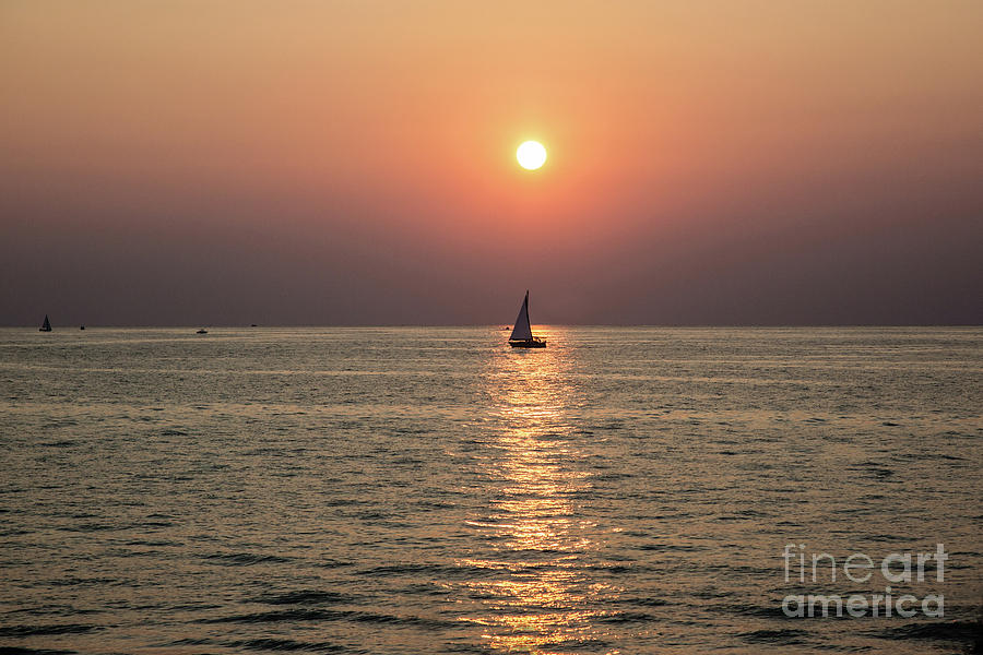 Sailing Lake Michigan at Sunset Photograph by Scott Pellegrin