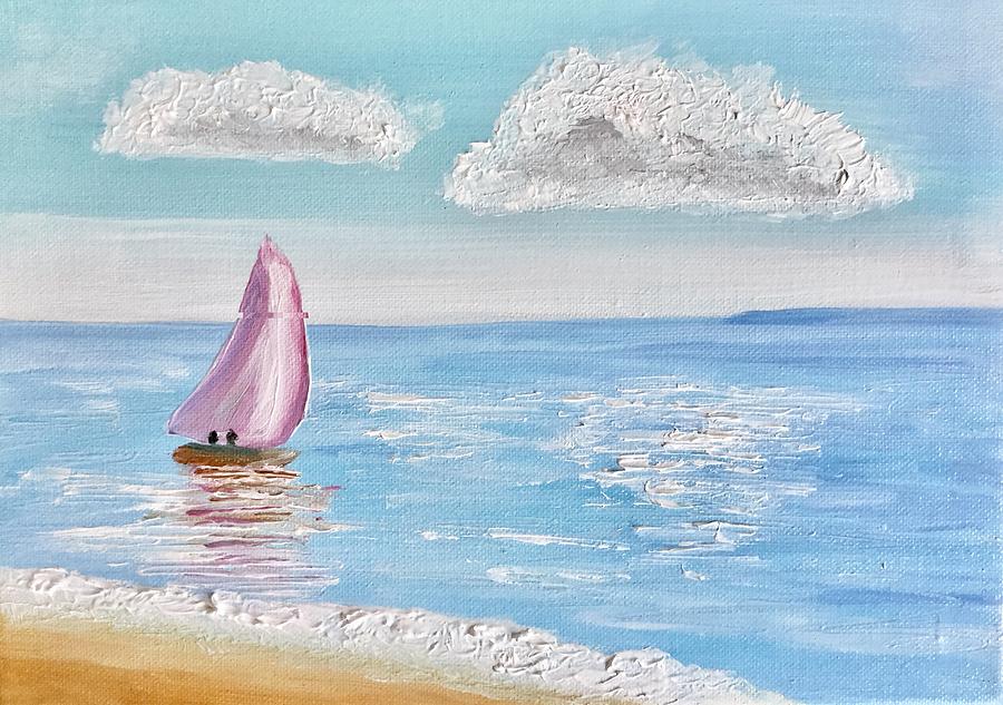 Sailing near the coast Painting by Barbara Magor