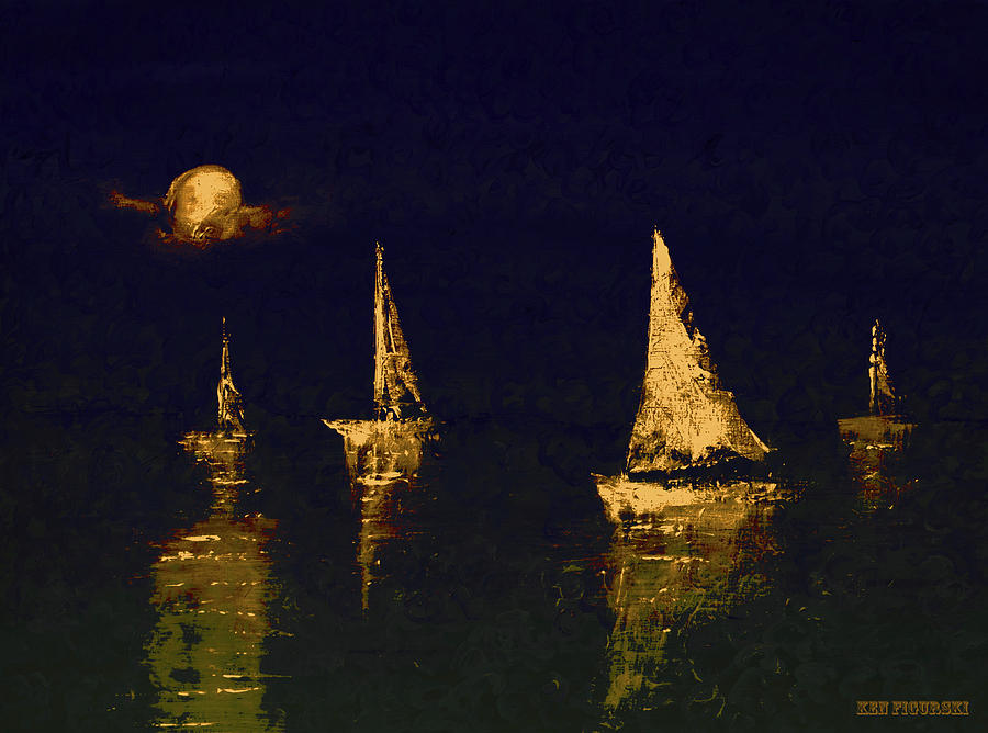 Sailing On A Peach Moon Painting by Ken Figurski