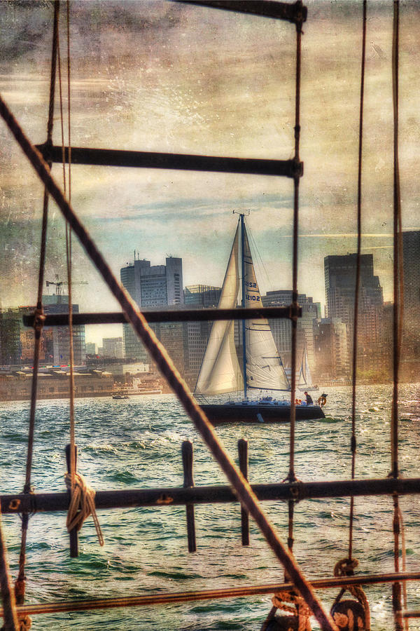 Sailing on Boston Harbor - Vintage Photograph by Joann Vitali